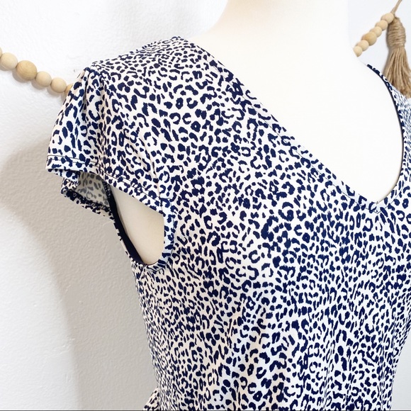 Kaileigh Navy & White Leopard Peplum Blouse - Picture 3 of 6